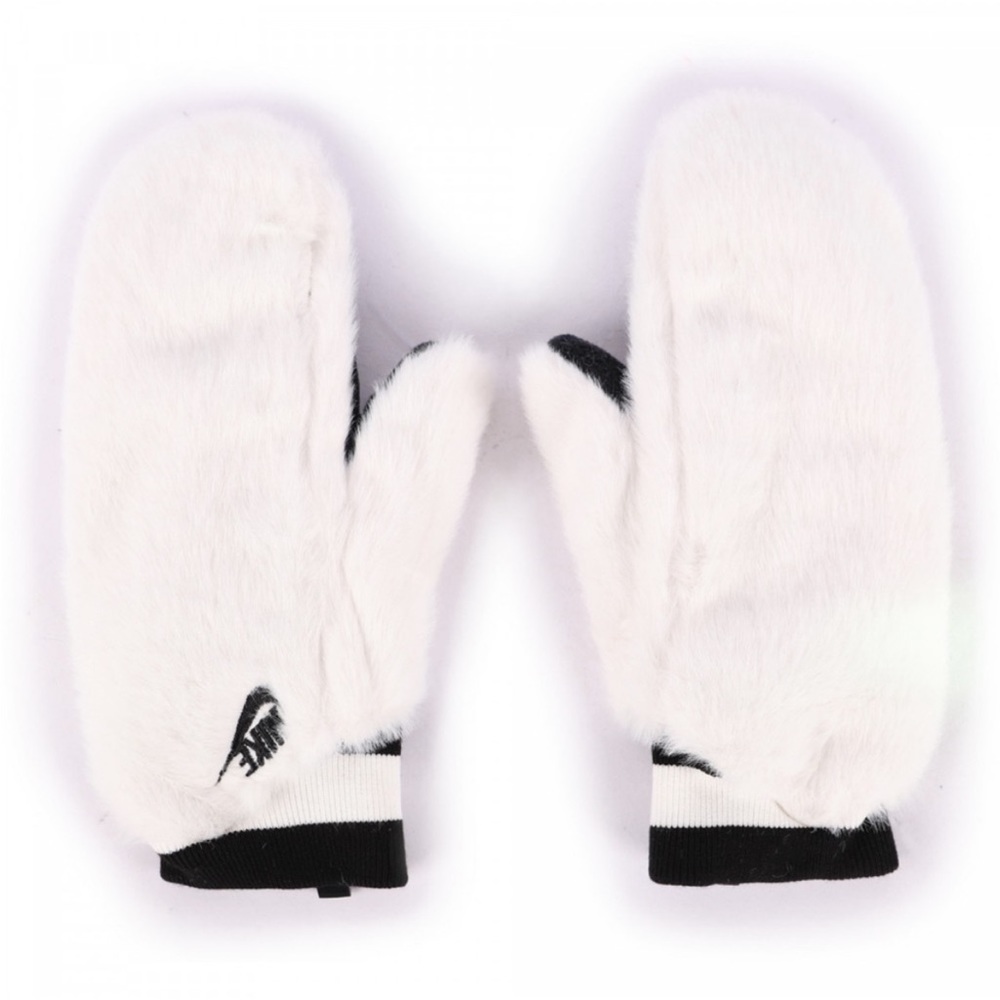 NIKE Mittens White Fur Luxury Gloves Women’s XS S Embroidered Logo Black & White